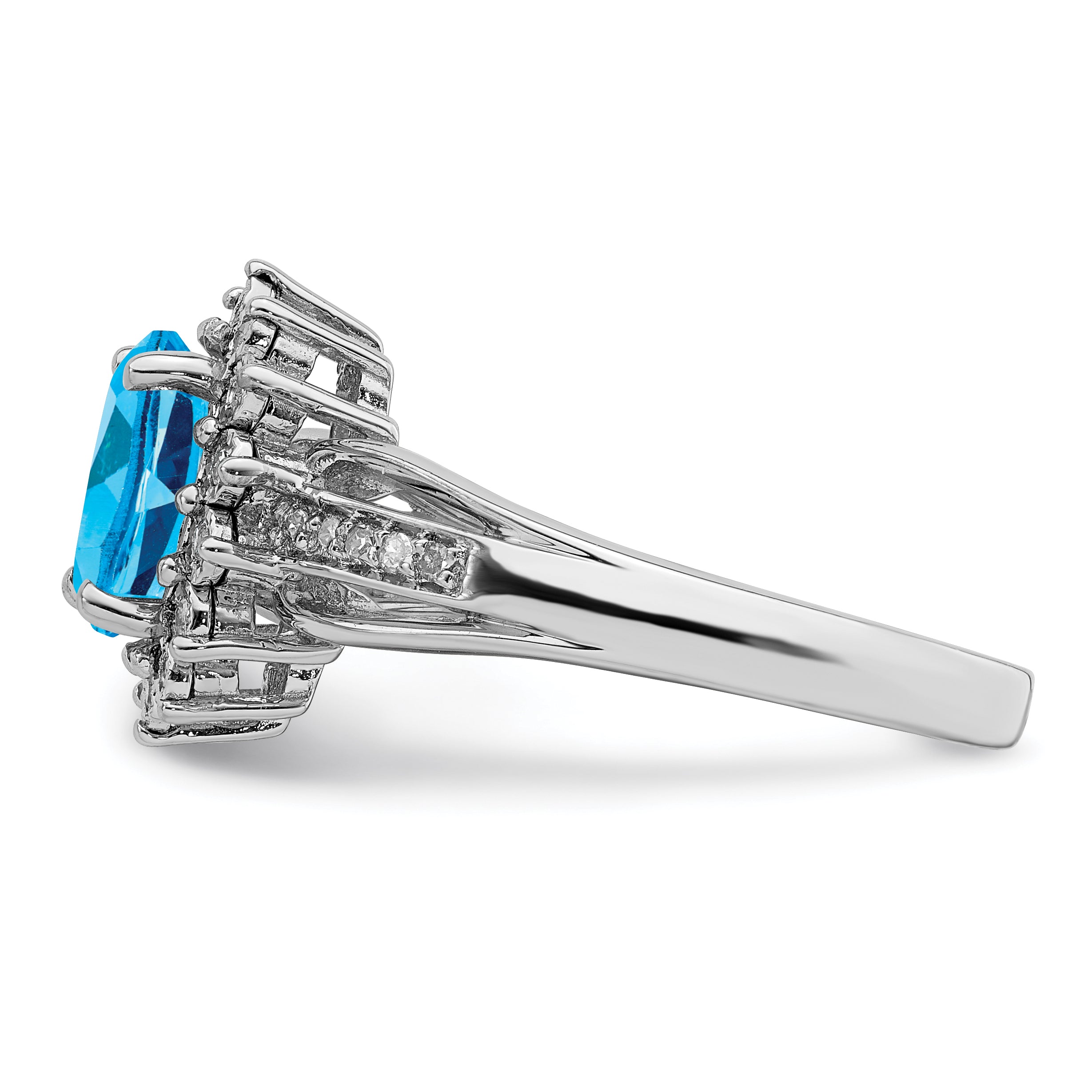 Sterling Silver Rhodium Diamond & Oval Blue Topaz Ring