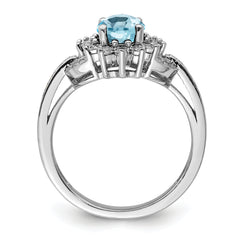 Sterling Silver Rhodium Diamond & Checker-Cut Sky Blue Topaz Ring