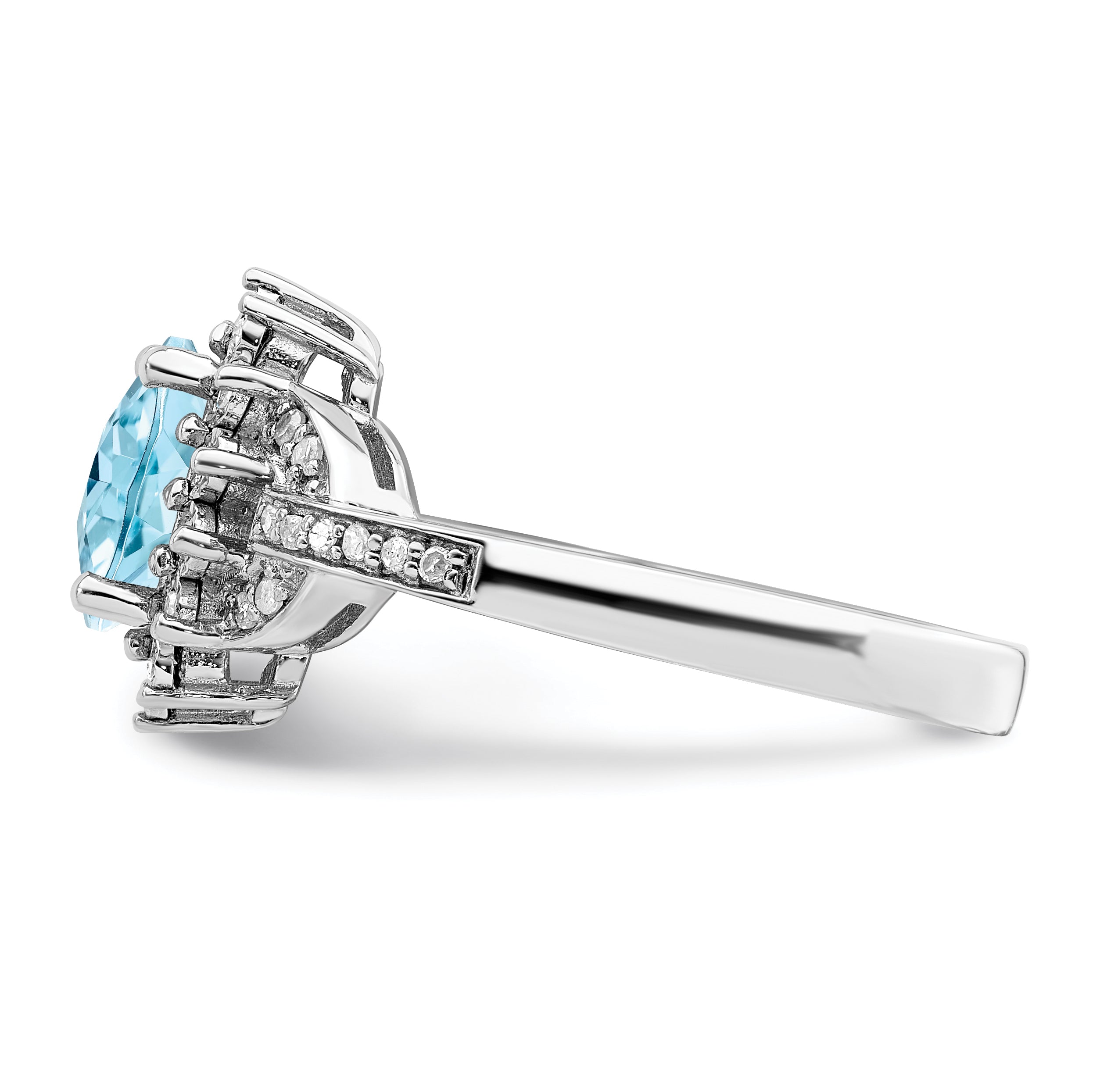 Sterling Silver Rhodium Diamond & Checker-Cut Sky Blue Topaz Ring