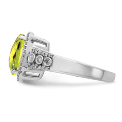 Sterling Silver Rhodium Diamond & Checker-Cut Lemon Quartz Ring