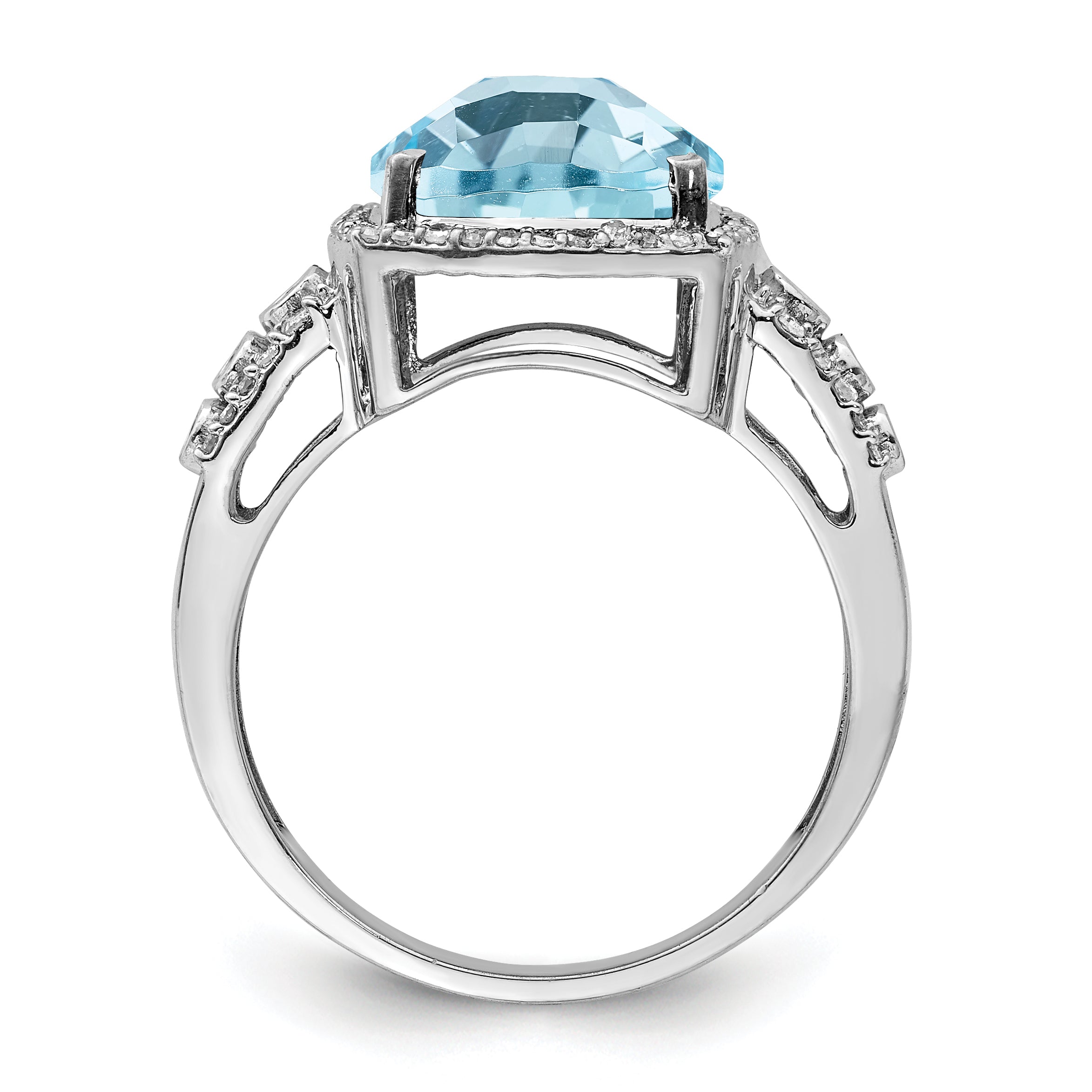 Sterling Silver Rhodium Diamond & Checker-Cut Sky Blue Topaz Ring