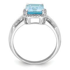 Sterling Silver Rhodium Diamond & Sky Blue Topaz Ring