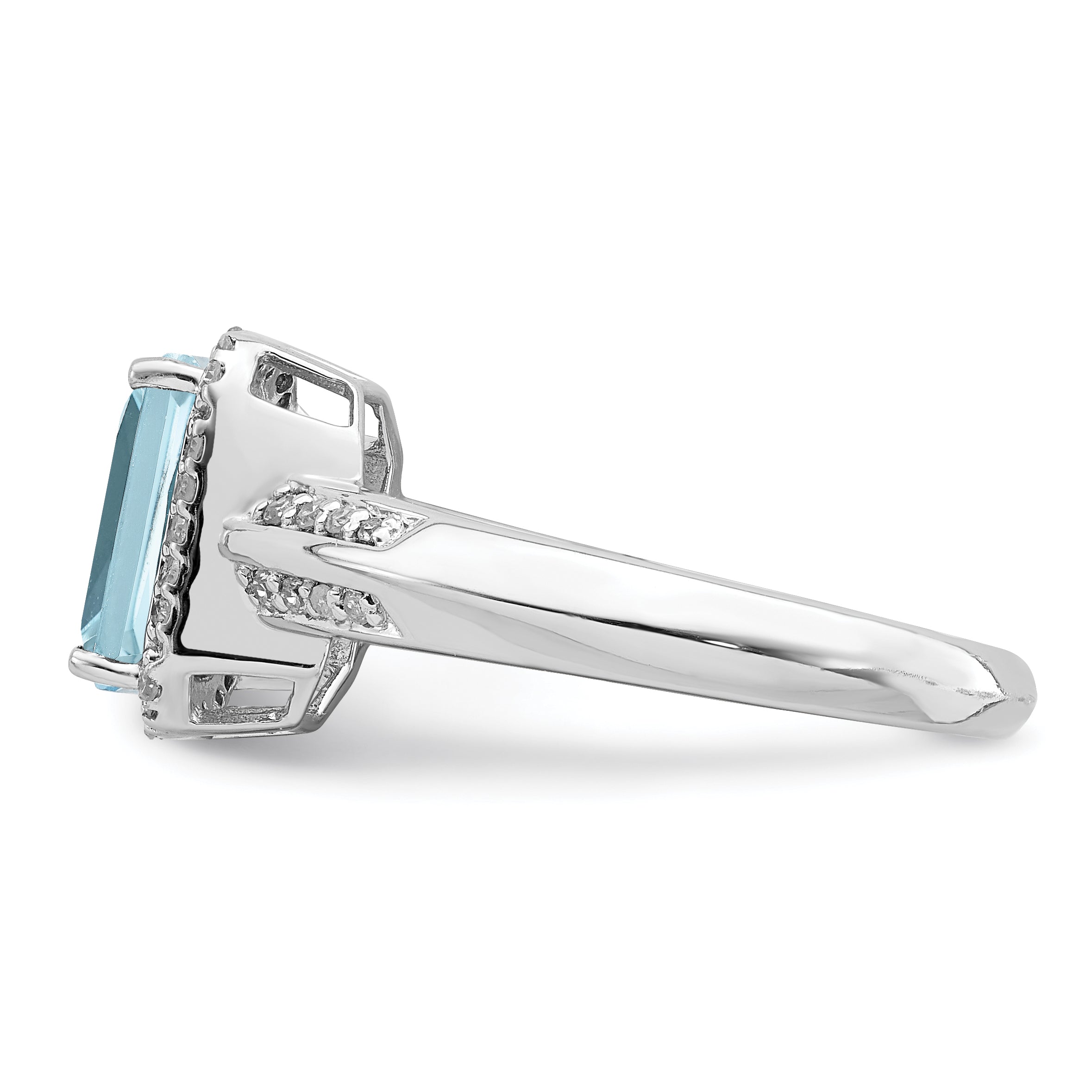 Sterling Silver Rhodium Diamond & Sky Blue Topaz Ring