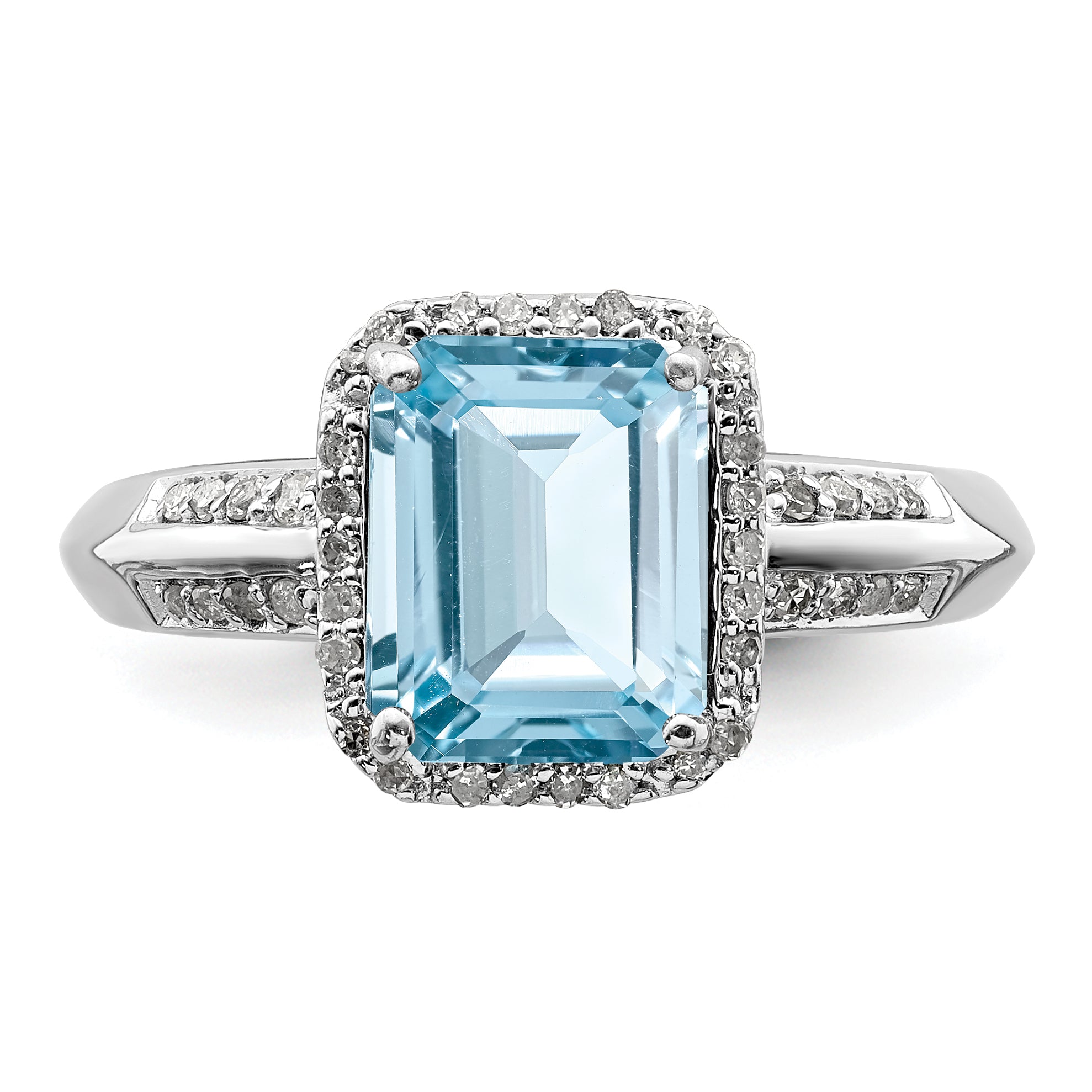 Sterling Silver Rhodium Diamond & Sky Blue Topaz Ring