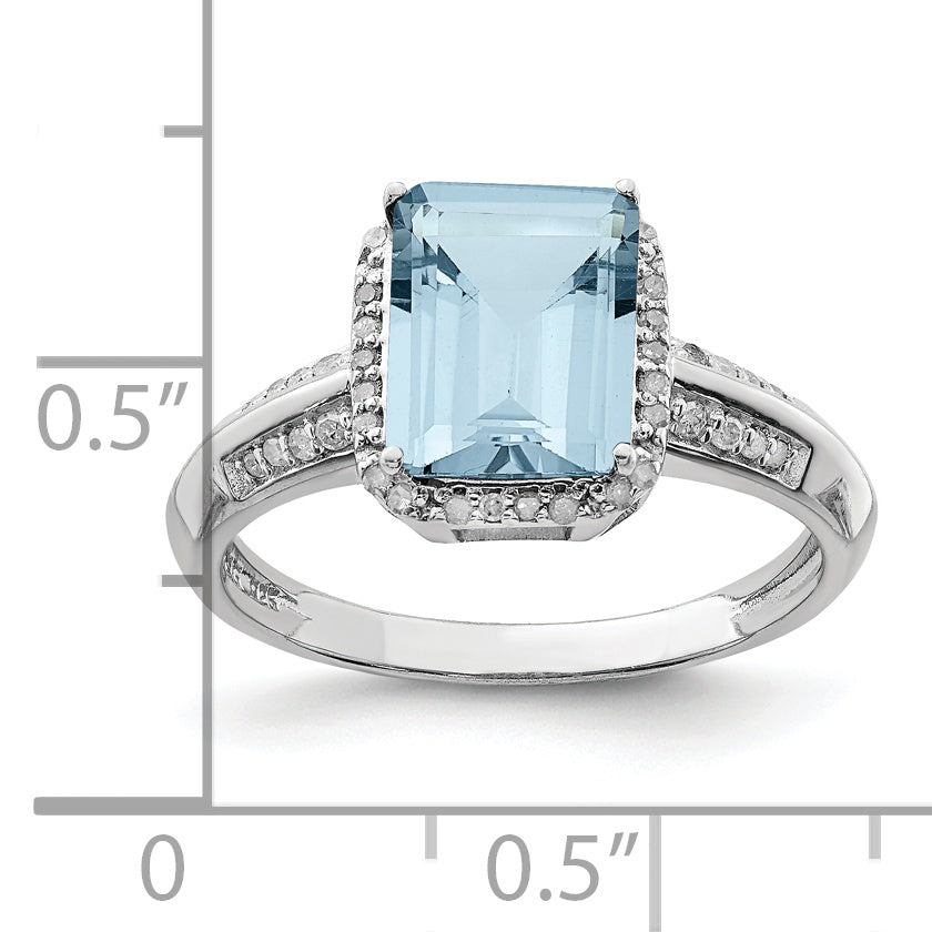 Sterling Silver Rhodium Diamond & Sky Blue Topaz Ring