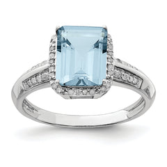 Sterling Silver Rhodium Diamond & Sky Blue Topaz Ring