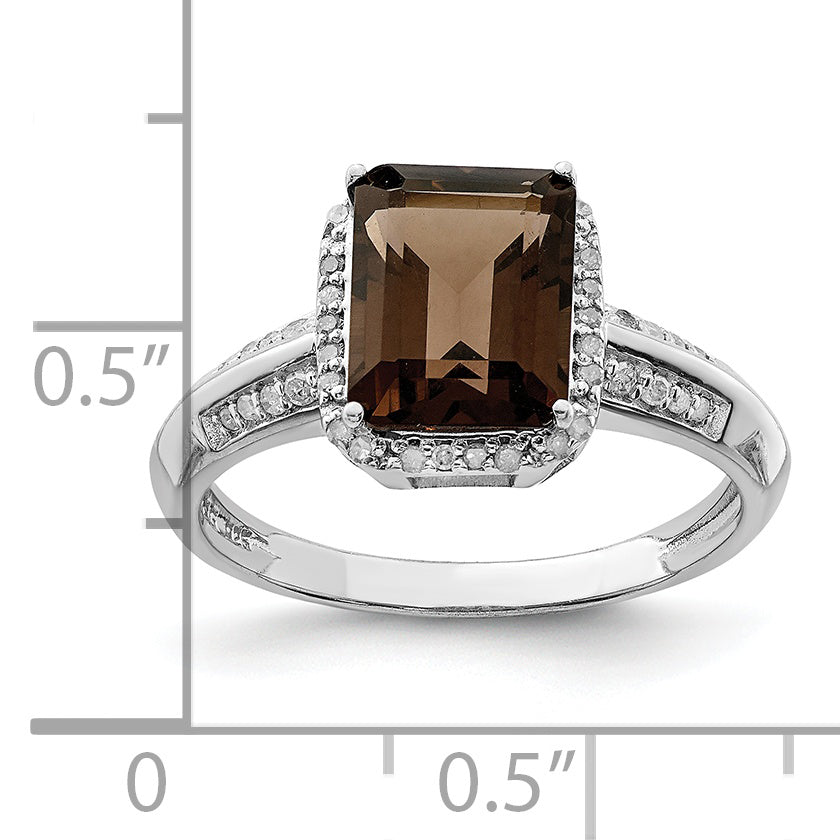 Sterling Silver Rhodium Diamond & Smoky Quartz Ring