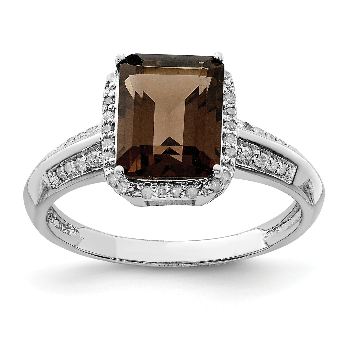 Sterling Silver Rhodium Diamond & Smoky Quartz Ring