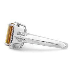 Sterling Silver Rhodium Diamond & Whiskey Quartz Ring