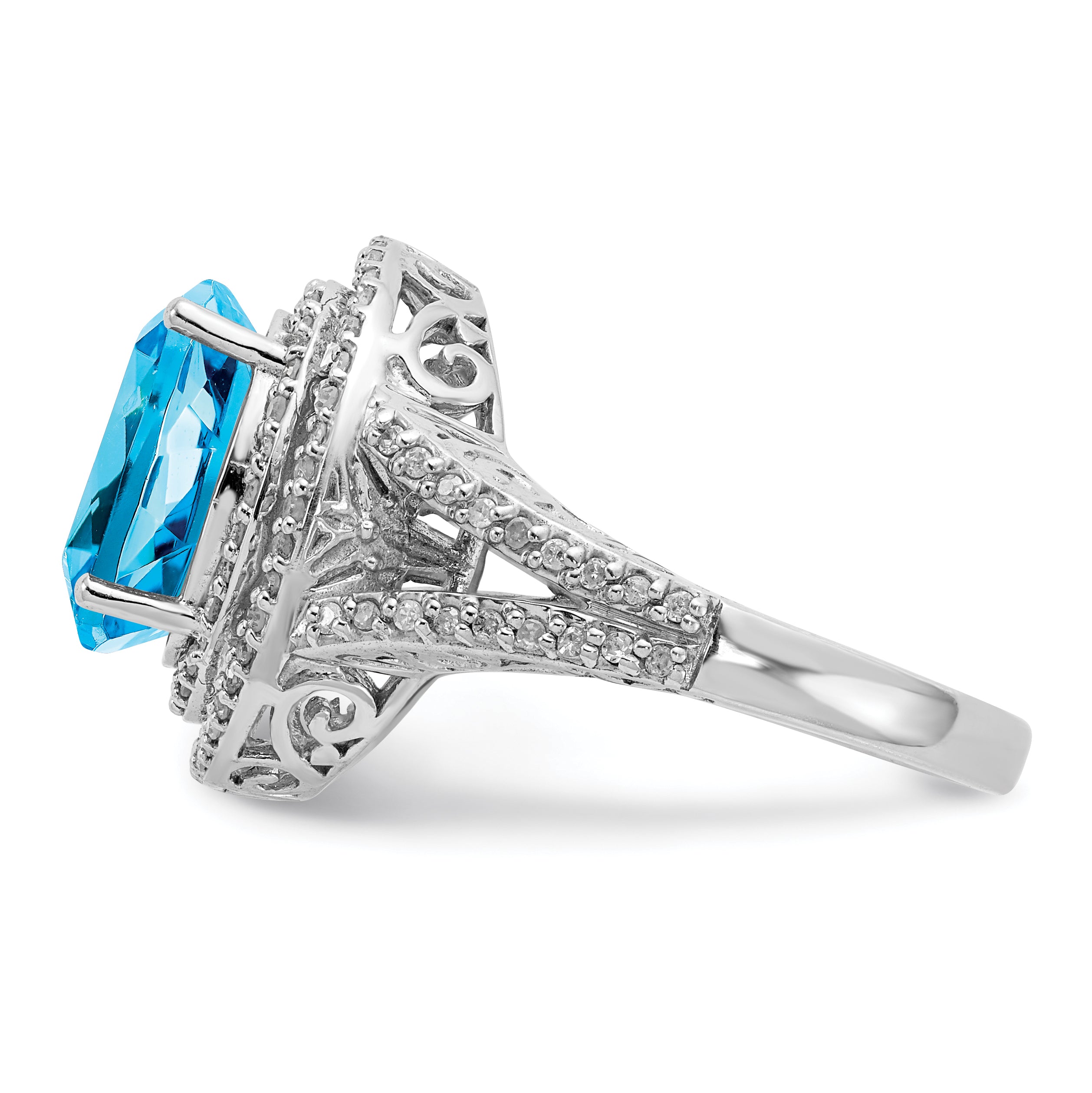 Sterling Silver Rhodium Blue Topaz & Diamond Ring