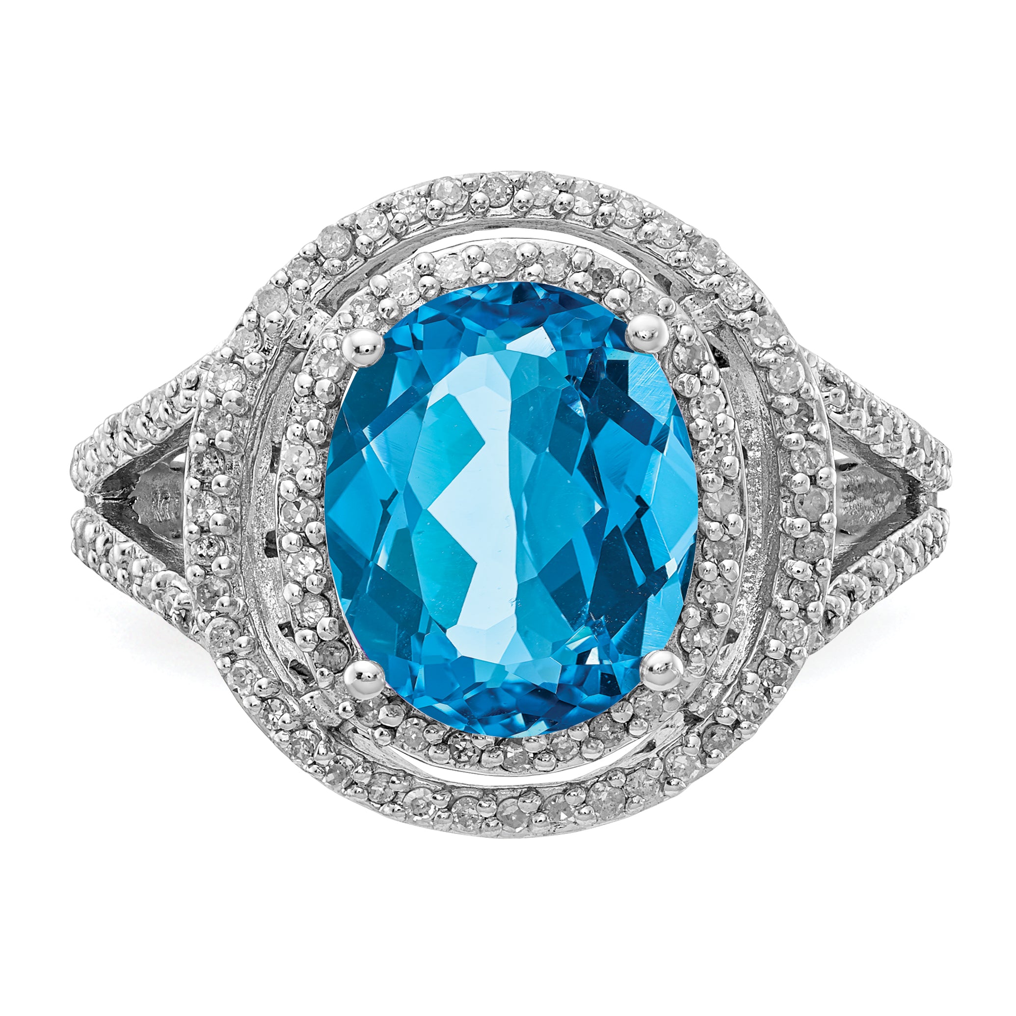 Sterling Silver Rhodium Blue Topaz & Diamond Ring