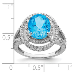 Sterling Silver Rhodium Blue Topaz & Diamond Ring