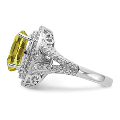 Sterling Silver Rhodium Diamond & Lemon Quartz Ring