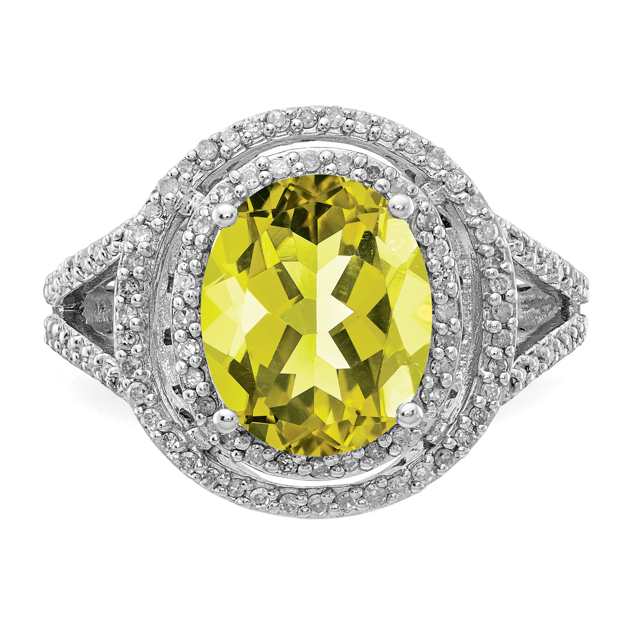 Sterling Silver Rhodium Diamond & Lemon Quartz Ring