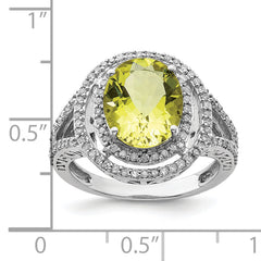 Sterling Silver Rhodium Diamond & Lemon Quartz Ring