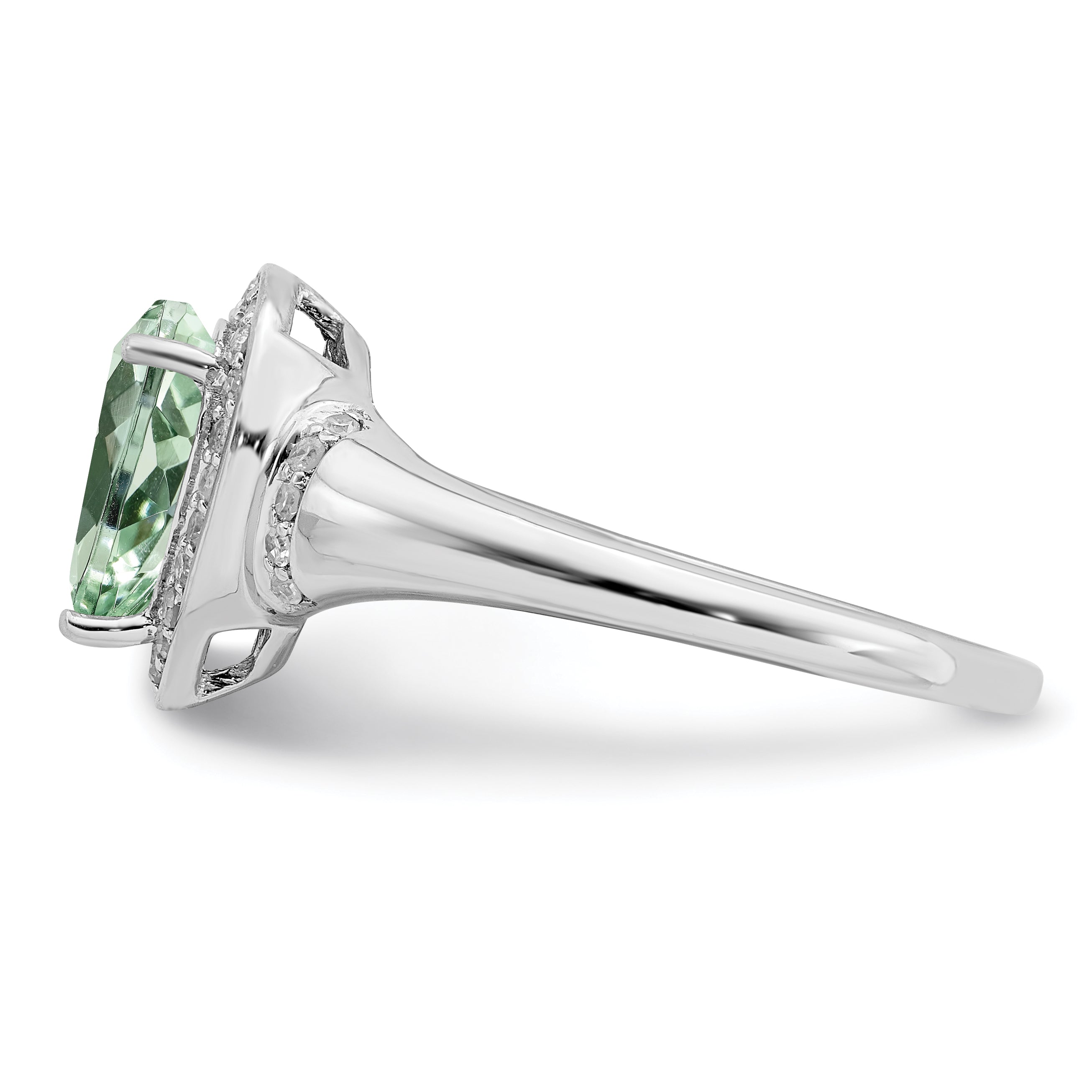 Sterling Silver Rhodium Diamond & Green Quartz Ring