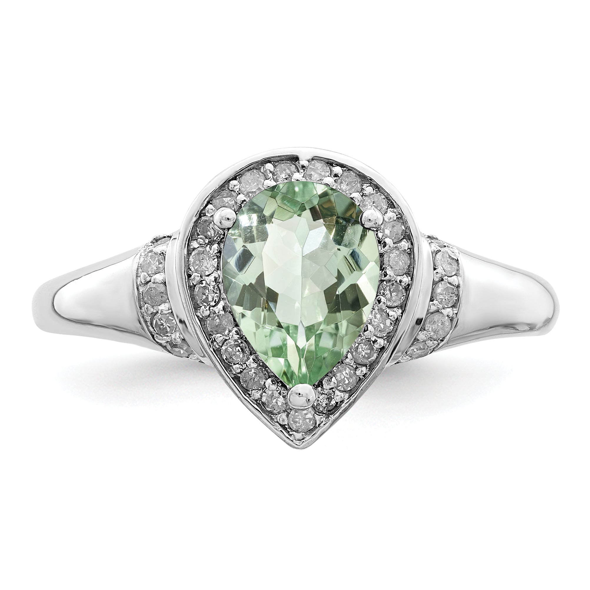 Sterling Silver Rhodium Diamond & Green Quartz Ring