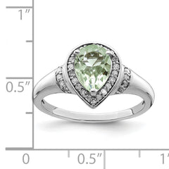 Sterling Silver Rhodium Diamond & Green Quartz Ring