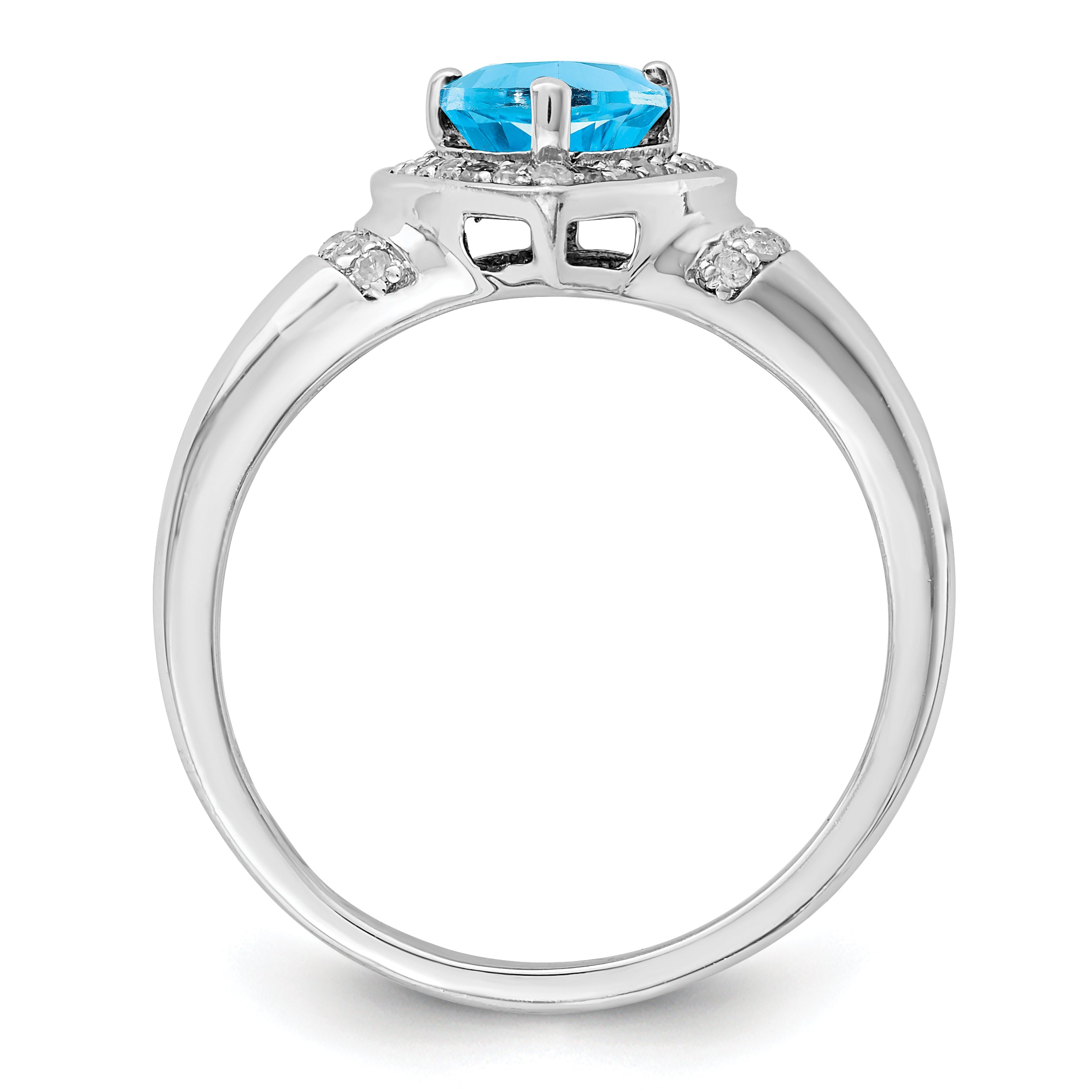 Sterling Silver Rhodium Blue Topaz & Diamond Ring