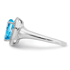 Sterling Silver Rhodium Blue Topaz & Diamond Ring