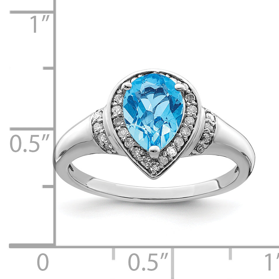 Sterling Silver Rhodium Blue Topaz & Diamond Ring