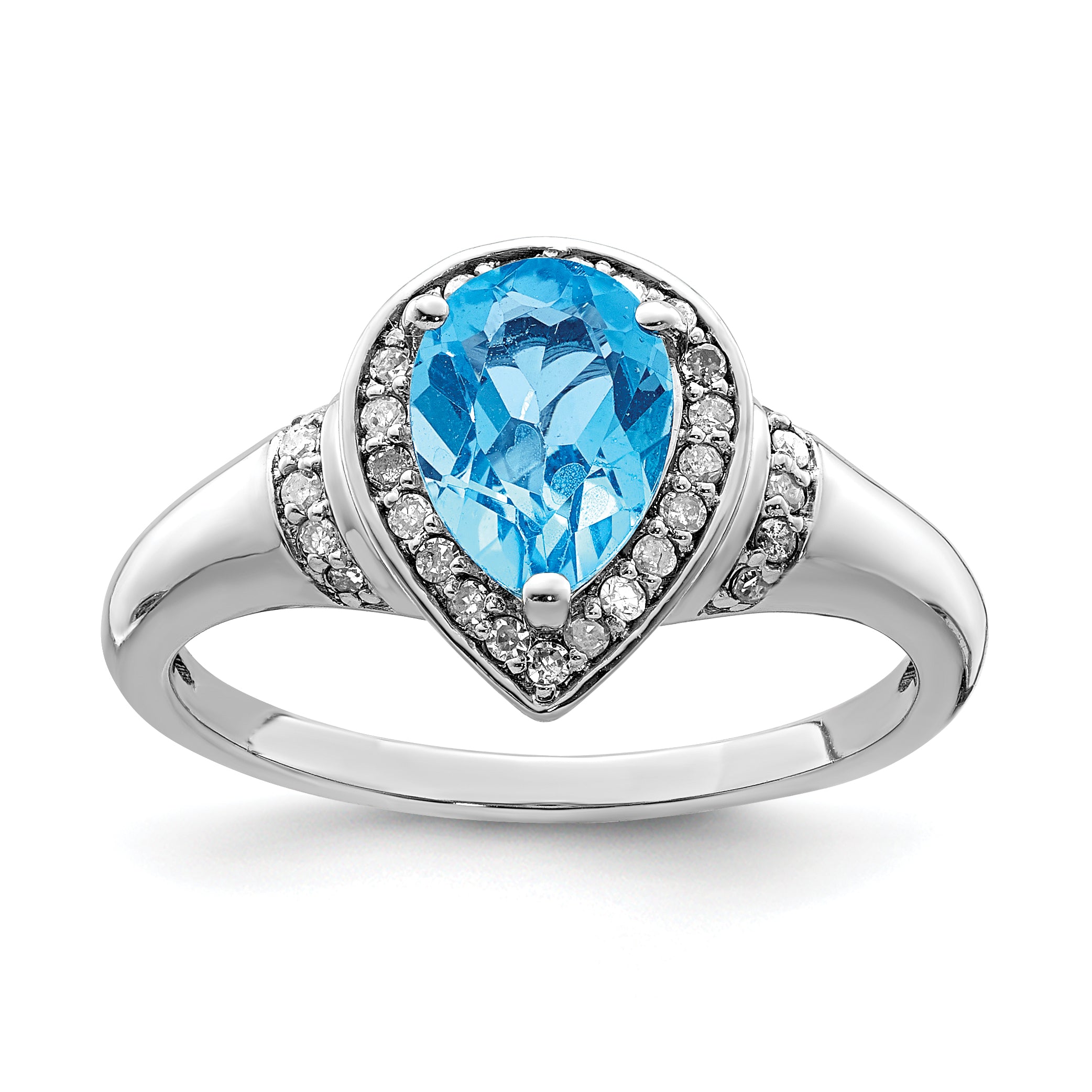 Sterling Silver Rhodium Blue Topaz & Diamond Ring