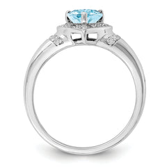 Sterling Silver Rhodium Diamond & Sky Blue Topaz Ring