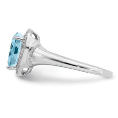 Sterling Silver Rhodium Diamond & Sky Blue Topaz Ring