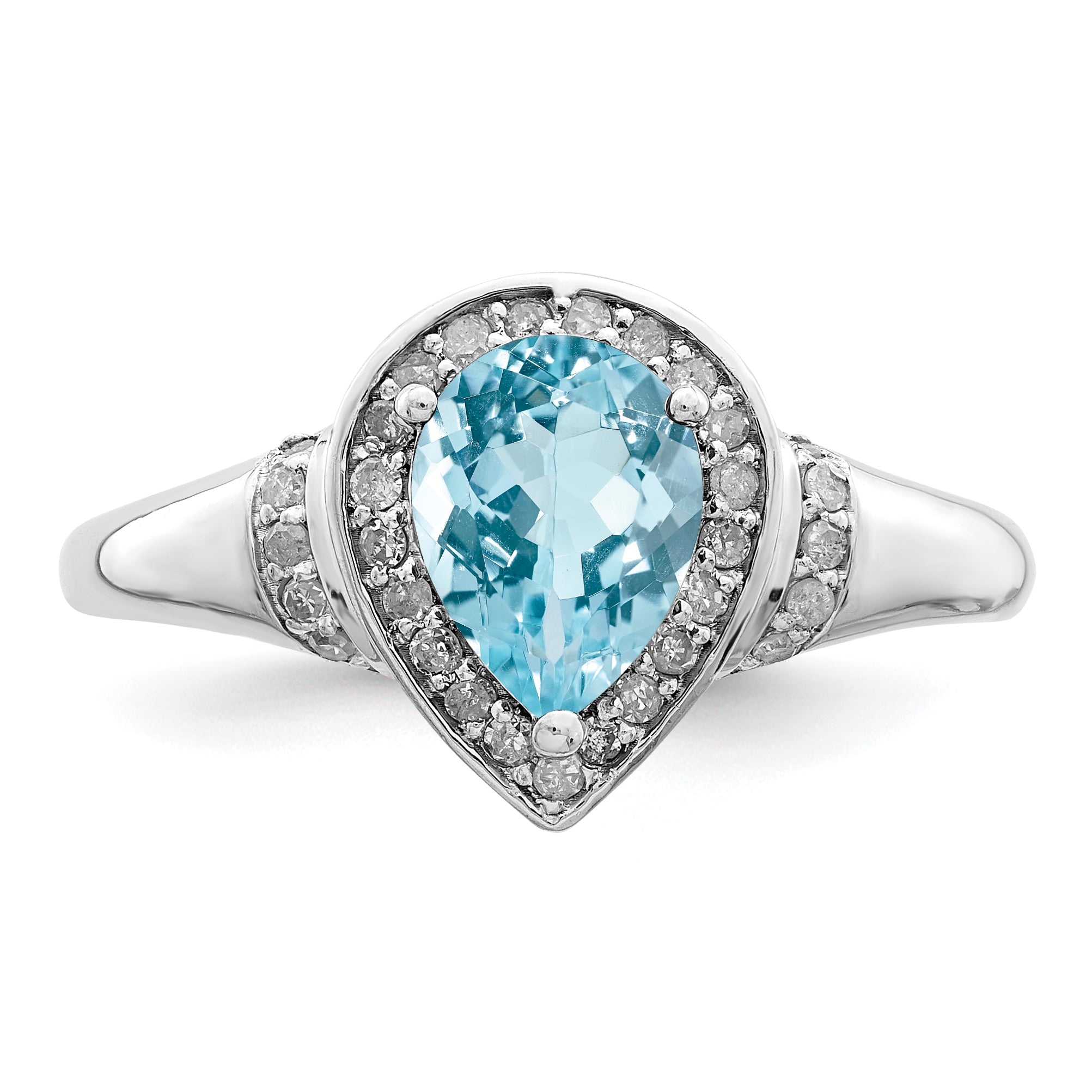 Sterling Silver Rhodium Diamond & Sky Blue Topaz Ring