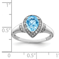 Sterling Silver Rhodium Diamond & Sky Blue Topaz Ring