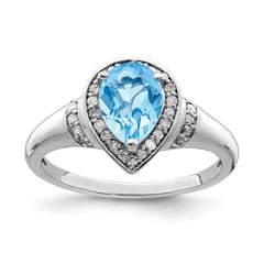 Sterling Silver Rhodium Diamond & Sky Blue Topaz Ring