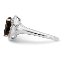 Sterling Silver Rhodium Diamond & Smoky Quartz Ring