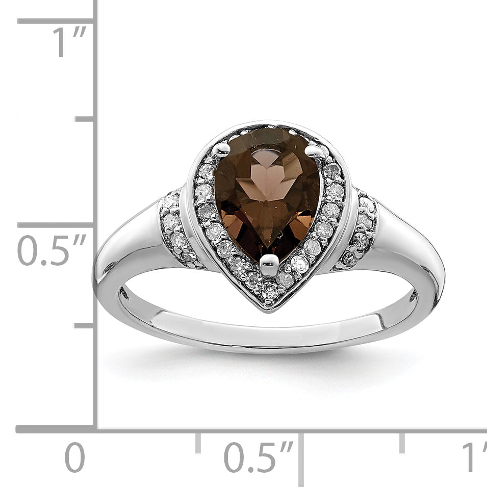 Sterling Silver Rhodium Diamond & Smoky Quartz Ring