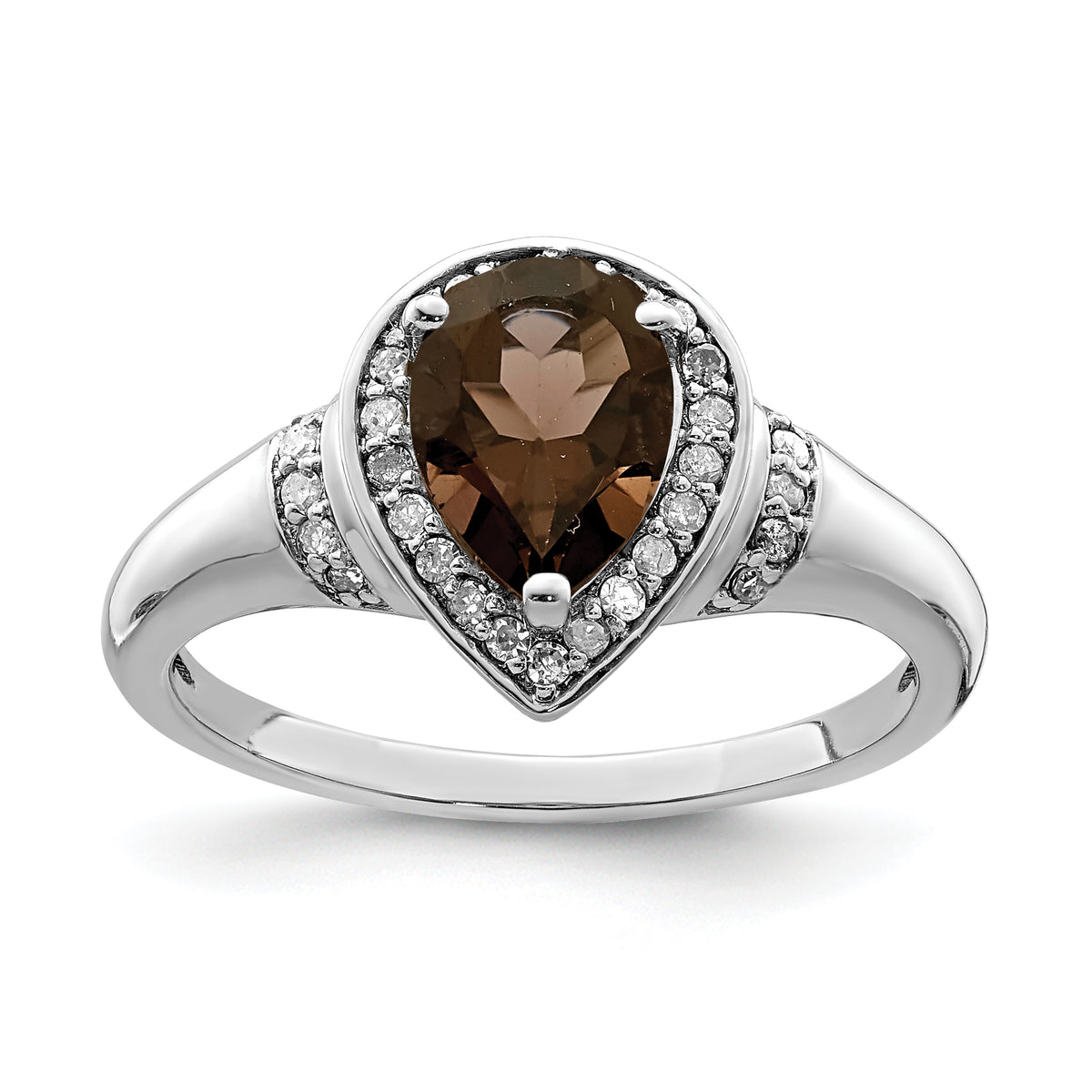 Sterling Silver Rhodium Diamond & Smoky Quartz Ring