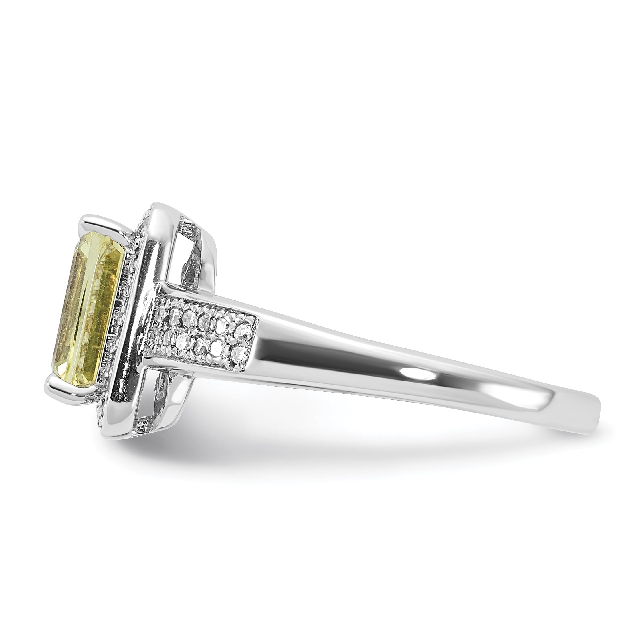 Sterling Silver Rhodium-plated Diamond & Lemon Quartz Ring