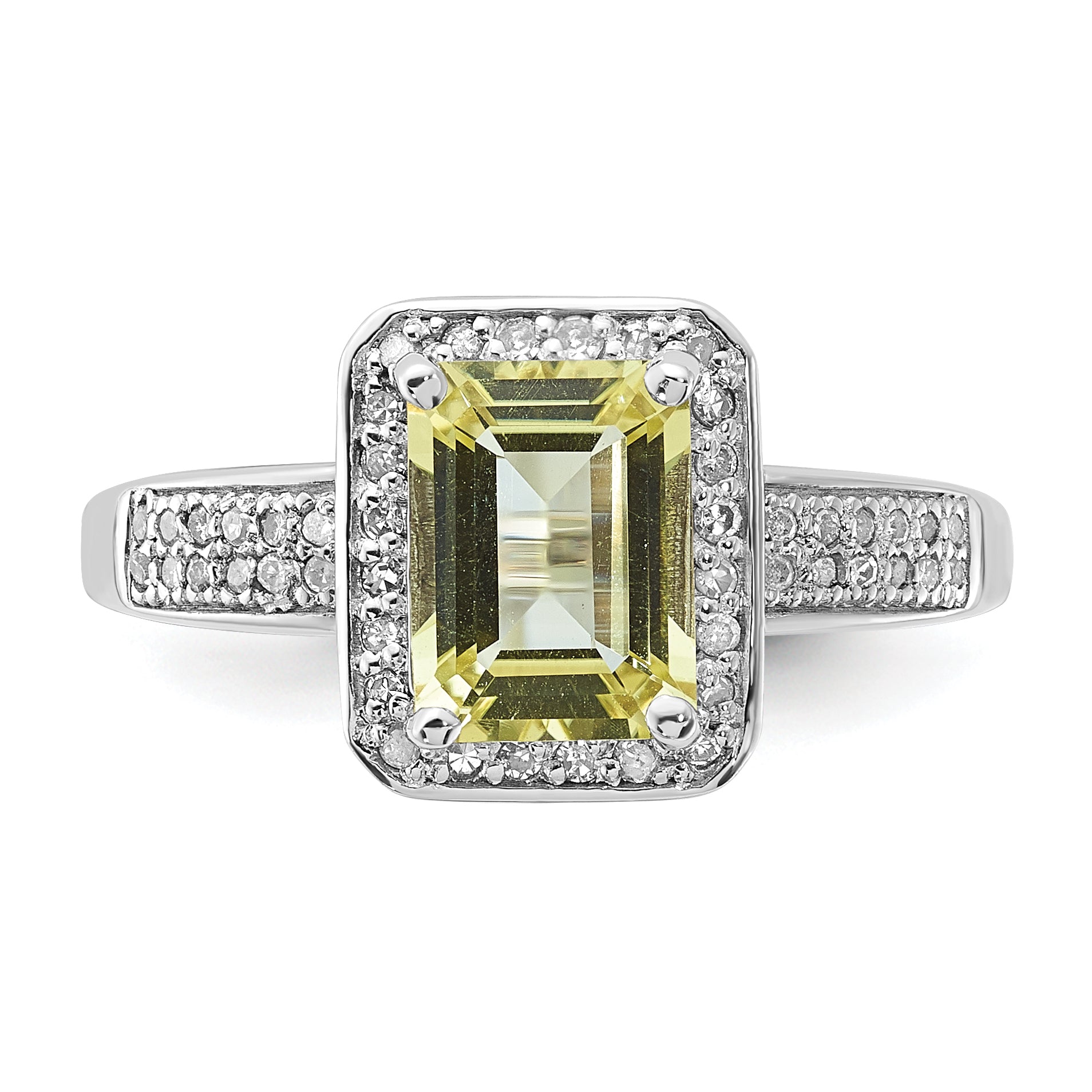 Sterling Silver Rhodium-plated Diamond & Lemon Quartz Ring