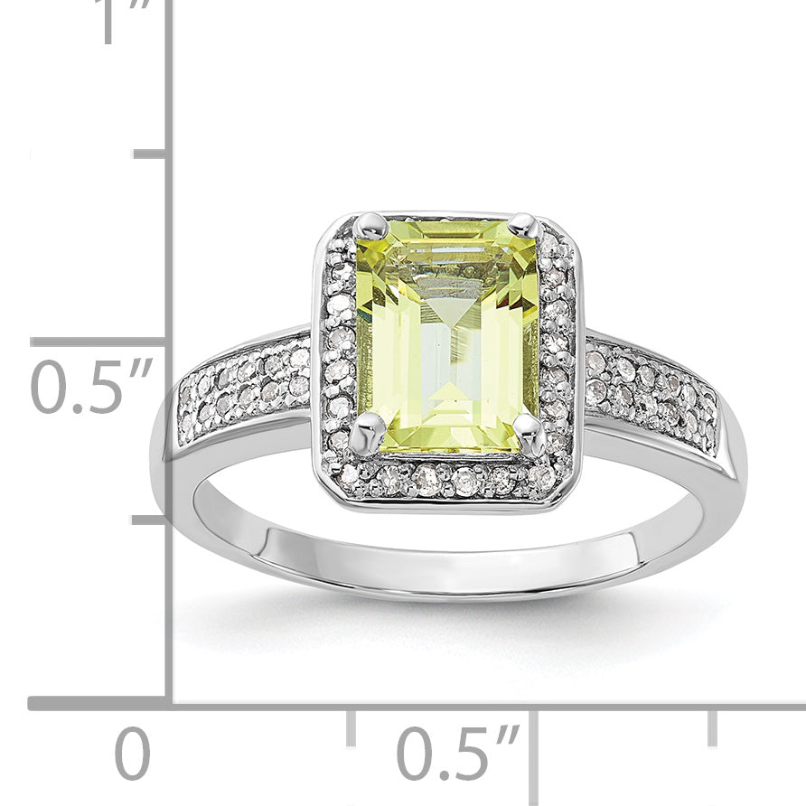 Sterling Silver Rhodium-plated Diamond & Lemon Quartz Ring