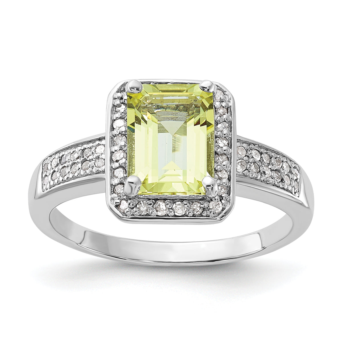 Sterling Silver Rhodium-plated Diamond & Lemon Quartz Ring