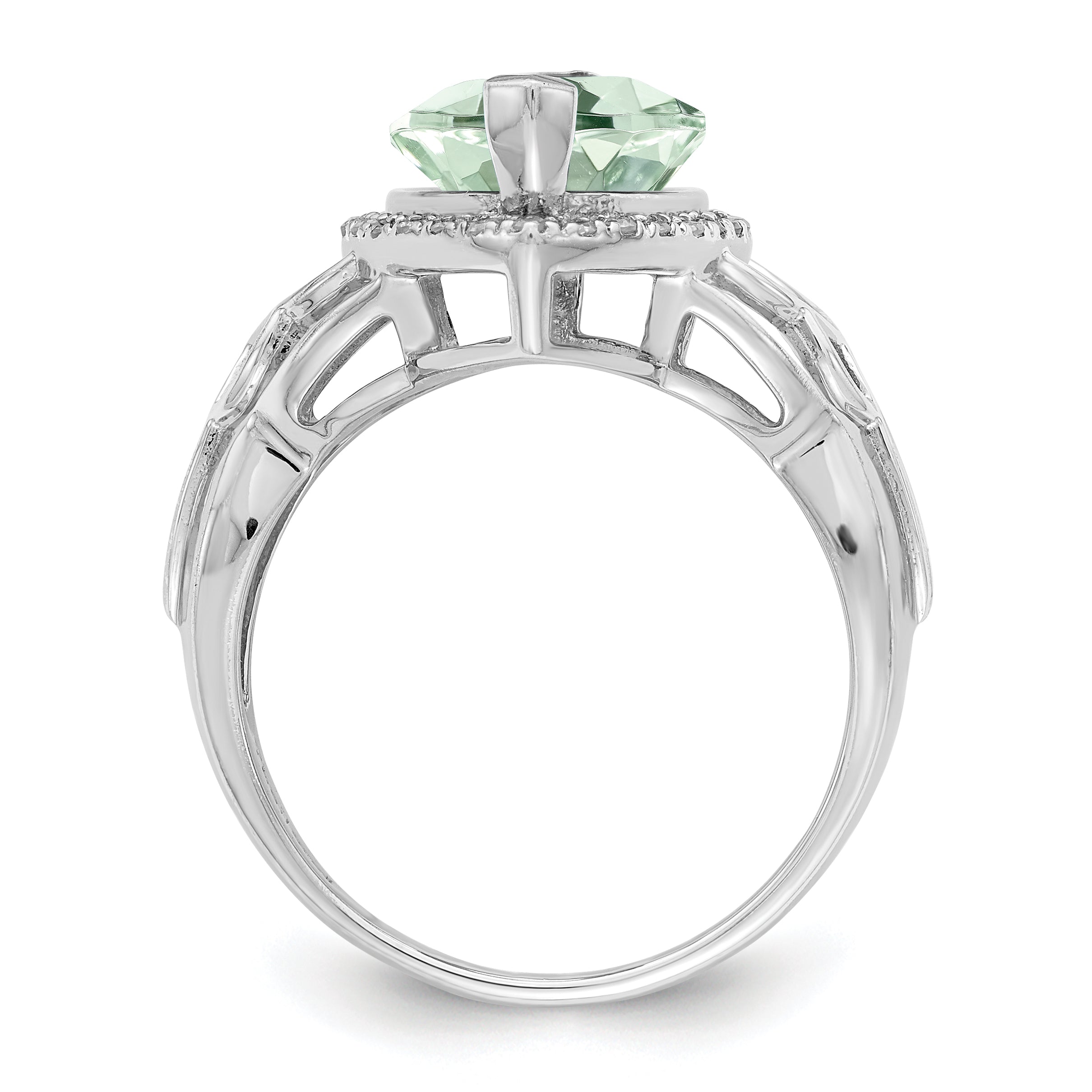 Sterling Silver Rhodium Diamond & Green Quartz Ring