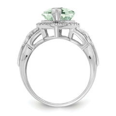 Sterling Silver Rhodium Diamond & Green Quartz Ring