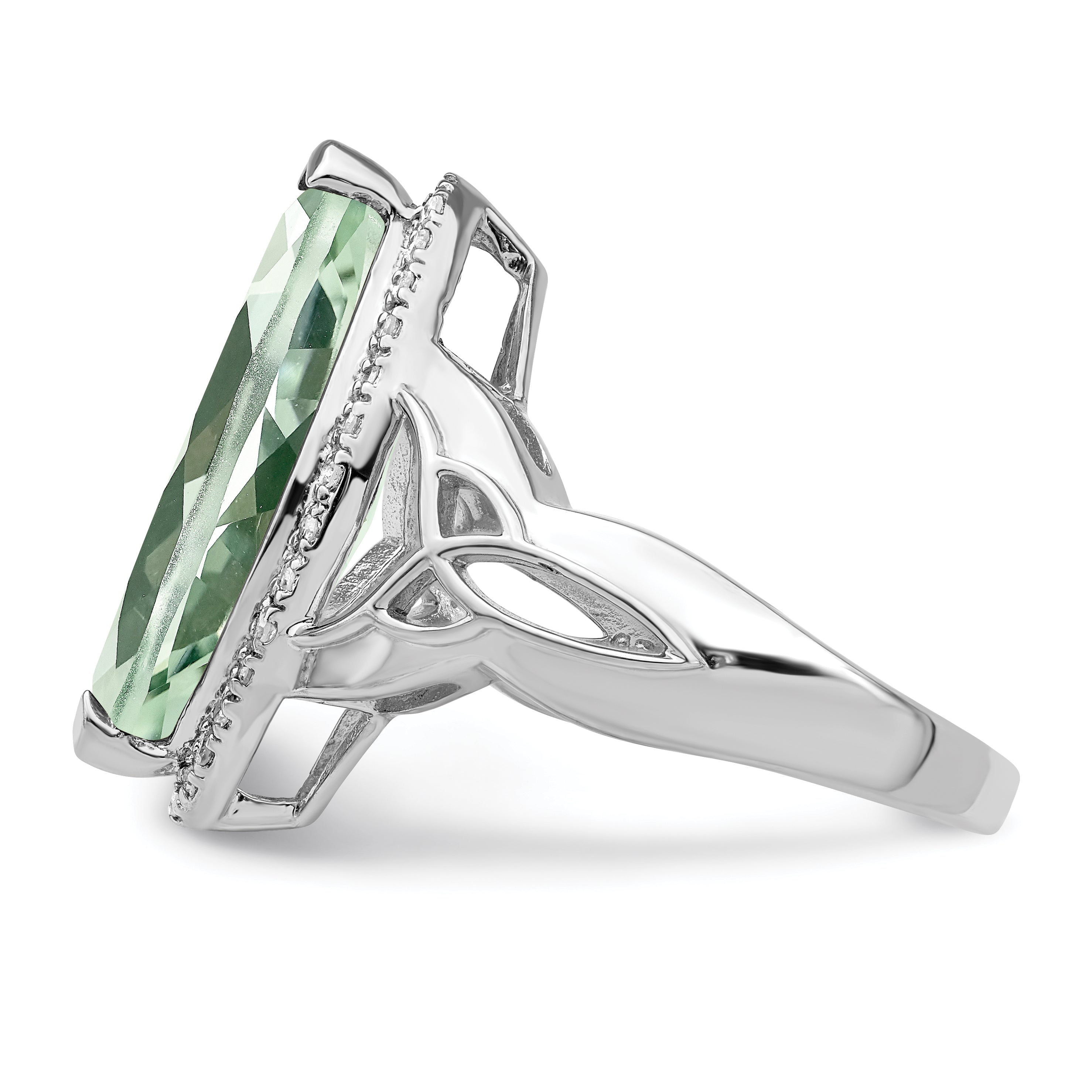 Sterling Silver Rhodium Diamond & Green Quartz Ring