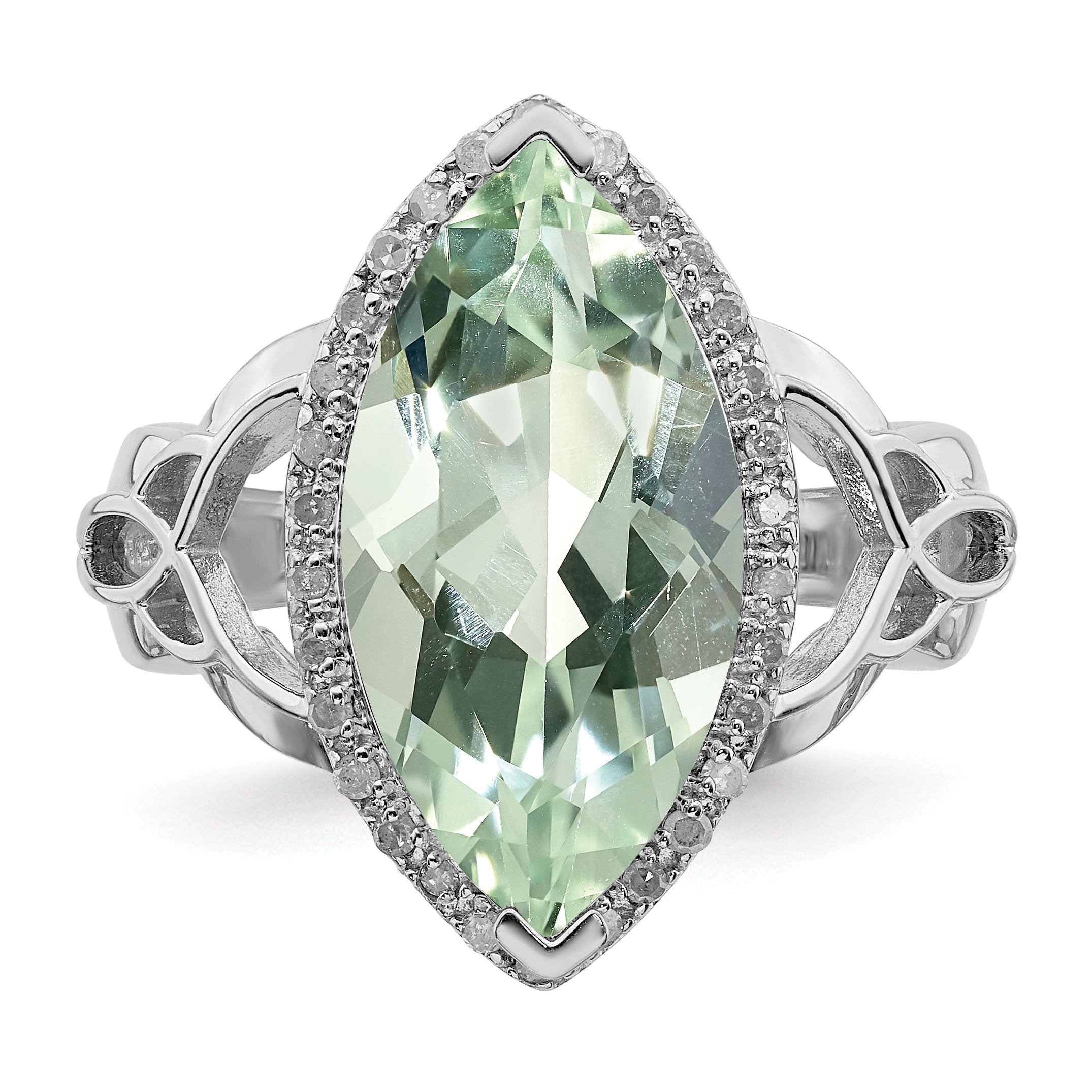 Sterling Silver Rhodium Diamond & Green Quartz Ring