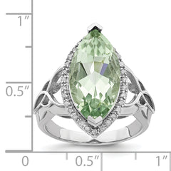 Sterling Silver Rhodium Diamond & Green Quartz Ring