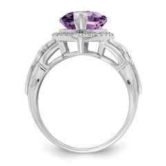 Sterling Silver Rhodium-plated Amethyst & Diamond Ring