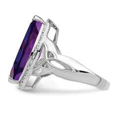 Sterling Silver Rhodium-plated Amethyst & Diamond Ring