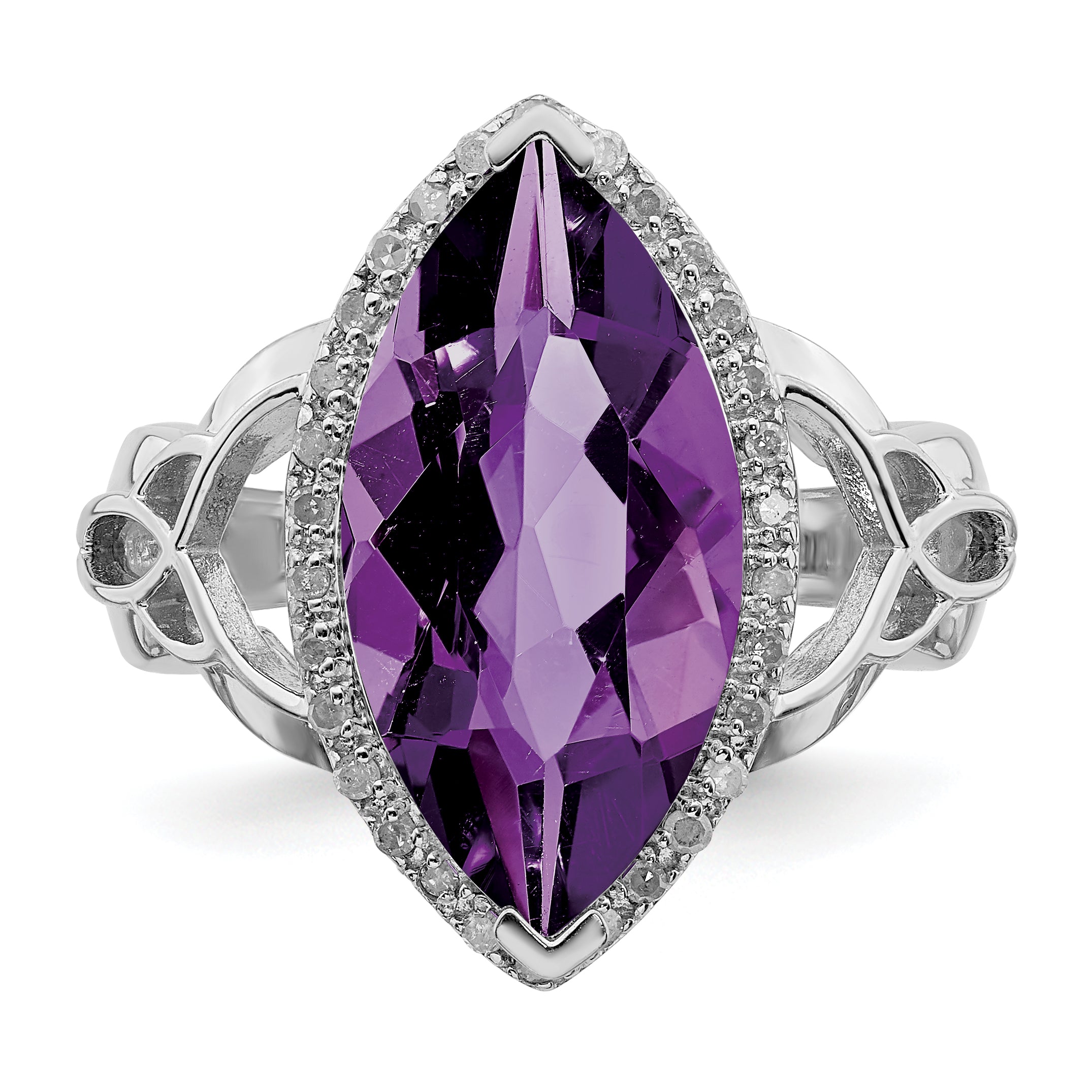 Sterling Silver Rhodium-plated Amethyst & Diamond Ring