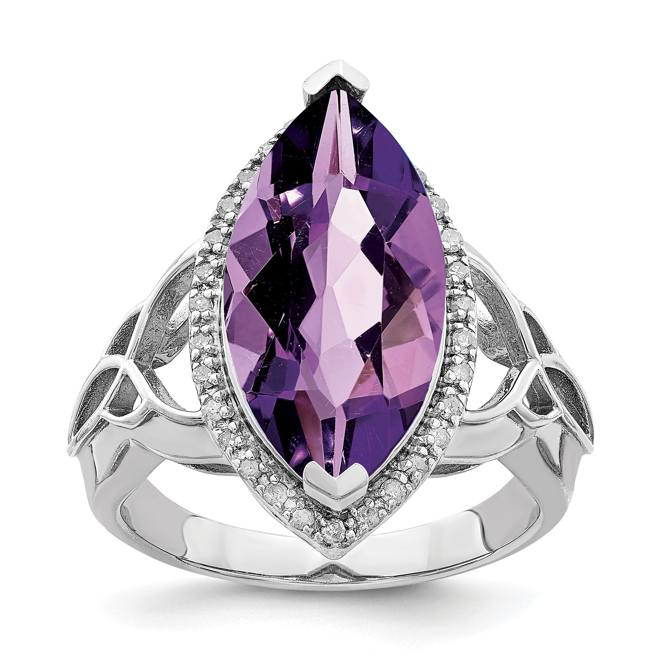 Sterling Silver Rhodium-plated Amethyst & Diamond Ring