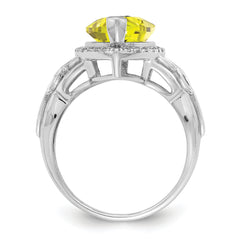 Sterling Silver Rhodium Lemon Quartz & Diamond Ring