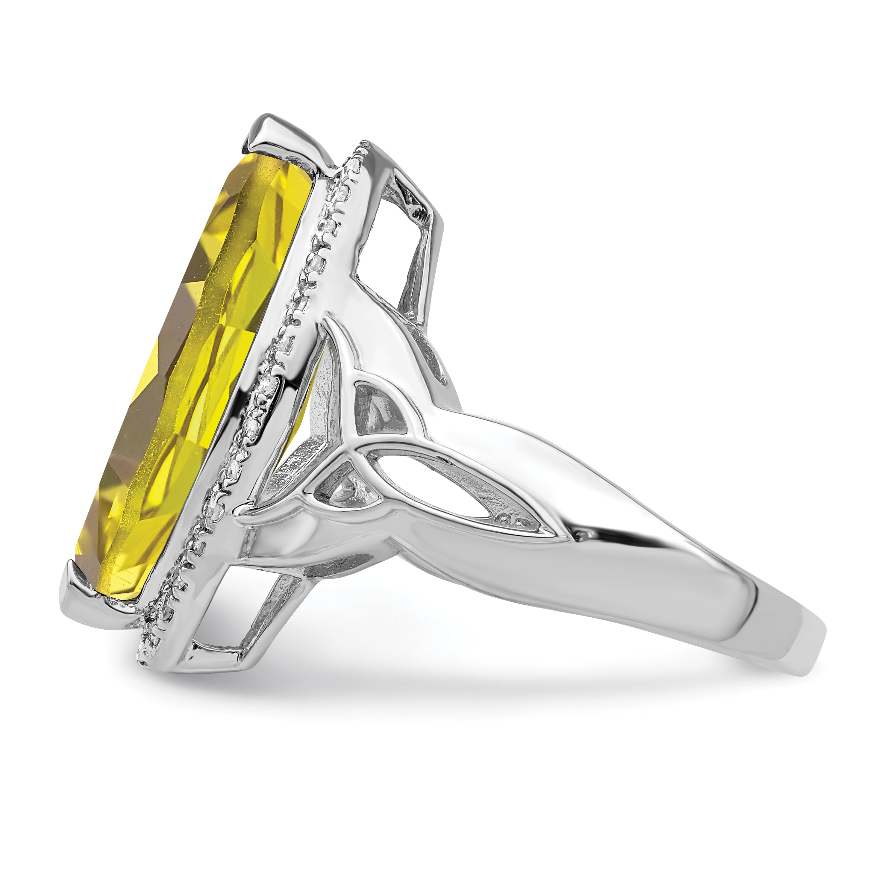 Sterling Silver Rhodium Lemon Quartz & Diamond Ring