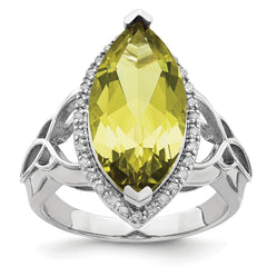 Sterling Silver Rhodium Lemon Quartz & Diamond Ring